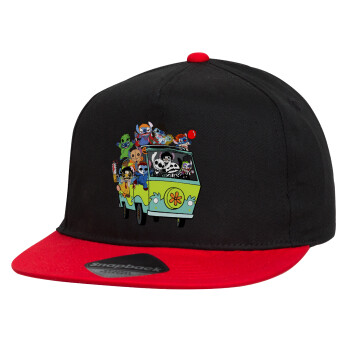 Stitch Halloween, Καπέλο παιδικό Flat Snapback, Μαύρο/Κόκκινο (100% ΒΑΜΒΑΚΕΡΟ, ΠΑΙΔΙΚΟ, UNISEX, ONE SIZE)