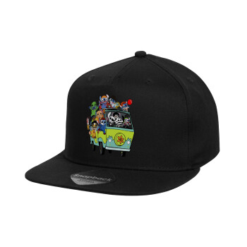 Stitch Halloween, Children's Flat Snapback Hat, Black (100% COTTON, CHILD, UNISEX, ONE SIZE)