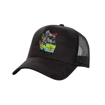 Stitch Halloween, Adult Structured Trucker Hat, with Mesh, Dark Army (100% COTTON, ADULT, UNISEX, ONE SIZE)