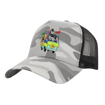 Stitch Halloween, Adult Structured Trucker Hat, with Mesh, (Camouflage) Army Camo (100% COTTON, ADULT, UNISEX, ONE SIZE)