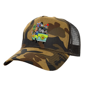 Stitch Halloween, Adult Structured Trucker Hat, with Mesh, (Camouflage) Army (100% COTTON, ADULT, UNISEX, ONE SIZE)