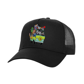 Stitch Halloween, Structured Trucker Adult Hat, with Mesh, Black (100% COTTON, ADULT, UNISEX, ONE SIZE)