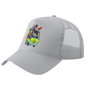 Stitch Halloween, Adult Structured Trucker Hat, with Mesh, GRAY (100% COTTON, ADULT, UNISEX, ONE SIZE)