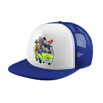 Stitch Halloween, Adult Soft Trucker Hat with Blue/White Mesh (POLYESTER, ADULT, UNISEX, ONE SIZE)