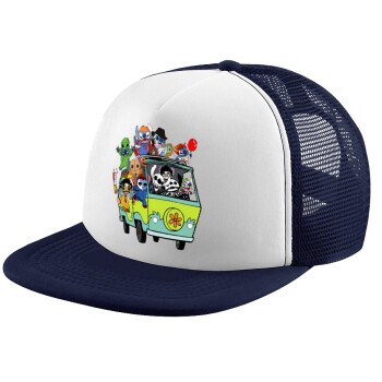 Stitch Halloween, Adult Soft Trucker Hat with Dark Blue/White Mesh (POLYESTER, ADULT, UNISEX, ONE SIZE)