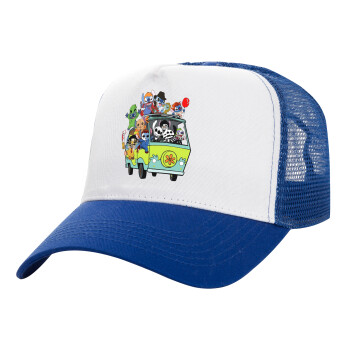 Stitch Halloween, Adult Structured Trucker Hat, with Mesh, WHITE/BLUE (100% COTTON, ADULT, UNISEX, ONE SIZE)