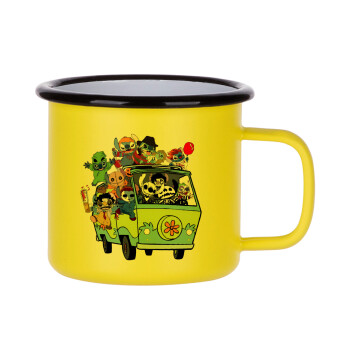 Stitch Halloween, Metallic enamel MATT Yellow cup 360ml