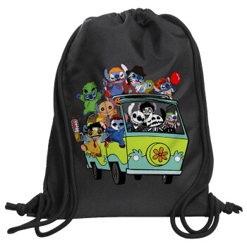 Stitch Halloween, Backpack pouch GYMBAG Black, with pocket (40x48cm) & thick cords