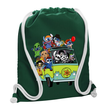 Stitch Halloween, Τσάντα πλάτης πουγκί GYMBAG BOTTLE GREEN, με τσέπη (40x48cm) & χονδρά λευκά κορδόνια