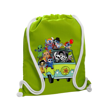 Stitch Halloween, Backpack bag GYMBAG LIME GREEN, with pocket (40x48cm) & thick cords