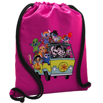 Stitch Halloween, Backpack pouch GYMBAG Fuchsia, with pocket (40x48cm) & thick cords