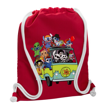 Stitch Halloween, Backpack pouch GYMBAG Red, with pocket (40x48cm) & thick cords