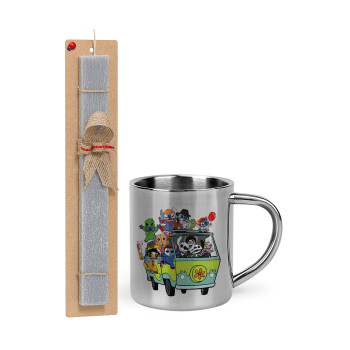 Stitch Halloween, Easter Set, metallic thermal cup (300ml) & Easter aromatic flat candle (30cm) (GRAY)