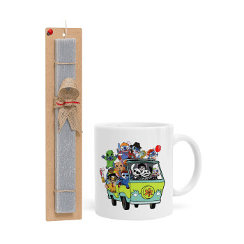 Stitch Halloween, Easter Set, Ceramic Cup (330ml) & Easter aromatic flat candle (30cm) (GRAY)