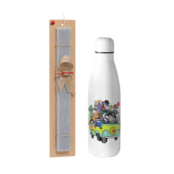 Stitch Halloween, Easter Set, metallic stainless thermos bottle (500ml) & scented flat Easter candle (30cm) (GRAY)