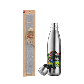 Stitch Halloween, Easter Set, metallic stainless thermos flask (500ml) & scented flat Easter candle (30cm) (GRAY)