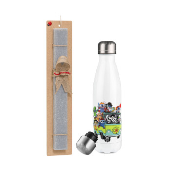 Stitch Halloween, Easter candle, metallic white thermos bottle (500ml) & aromatic flat candle (30cm) (GRAY)