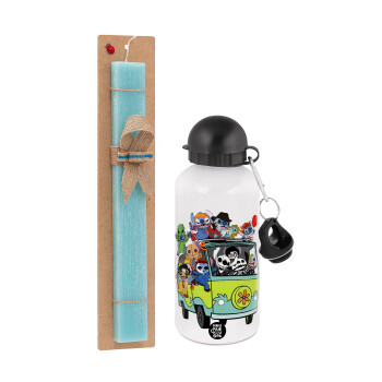 Stitch Halloween, Easter Set, metallic aluminum water bottle (500ml) & scented flat candle (30cm) (TURQUOISE)