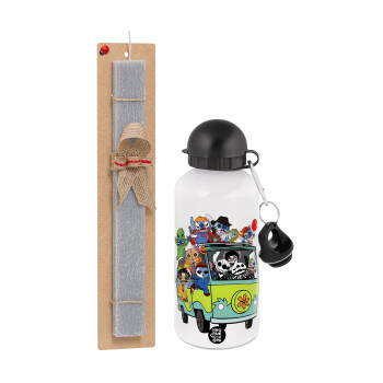 Stitch Halloween, Easter Set, metallic aluminum water bottle (500ml) & aromatic flat Easter candle (30cm) (GRAY)