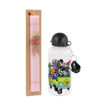 Stitch Halloween, Easter Set, metallic aluminum bottle (500ml) & aromatic flat Easter candle (30cm) (PINK)