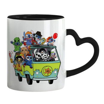 Stitch Halloween, Mug heart black handle, ceramic, 330ml