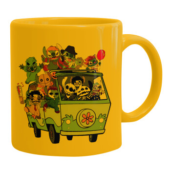 Stitch Halloween, Ceramic coffee mug yellow, 330ml (1pcs)