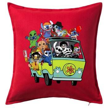 Stitch Halloween, Sofa cushion RED 50x50cm includes filling