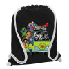 Backpack pouch GYMBAG Black, with pocket (40x48cm) & thick white cords