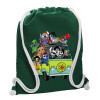 Backpack pouch GYMBAG BOTTLE GREEN, with pocket (40x48cm) & thick white cords