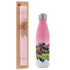 Easter Set, Metallic pink/white (Stainless steel) thermos, double-walled, 500ml & aromatic flat Easter candle (30cm) (PINK)