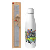 Easter Set, metallic stainless thermos bottle (500ml) & scented flat Easter candle (30cm) (GRAY)