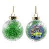 Transparent Christmas tree ball ornament with green filling 8cm