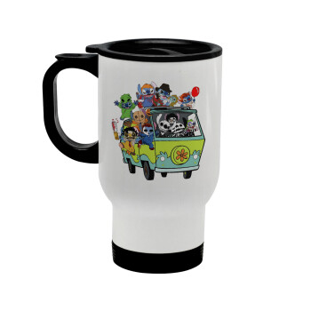 Stitch Halloween, Stainless steel travel mug with lid, double wall white 450ml