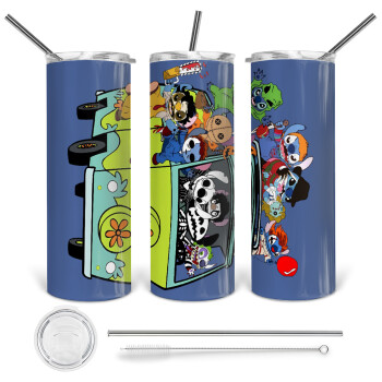 Stitch Halloween, Tumbler stainless steel 600ml, with metal straw & cleaning brush