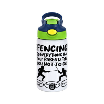 Fencing, do everything that your parents told you not to do., Children's hot water bottle, stainless steel, with safety straw, green, blue (350ml)