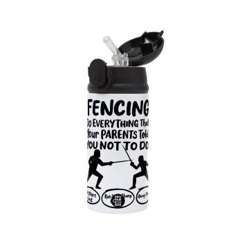 Fencing, do everything that your parents told you not to do., Children's hot water bottle, stainless steel, with safety straw, Black (360ml) BPA-FREE