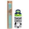 Easter Set, Children's thermal stainless steel bottle with safety straw, green/blue (350ml) & aromatic flat Easter candle (30cm) (TURQUOISE)