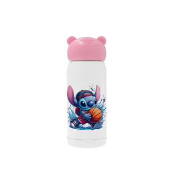 Stitch Basketball, Pink stainless steel thermal flask, 320ml