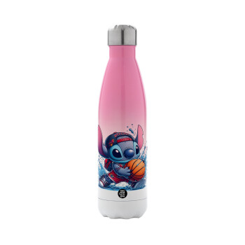 Stitch Basketball, Metal mug thermos Pink/White (Stainless steel), double wall, 500ml