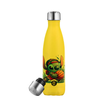 Stitch Basketball, Yellow Stainless Steel Metallic Thermos, double-walled, 500ml