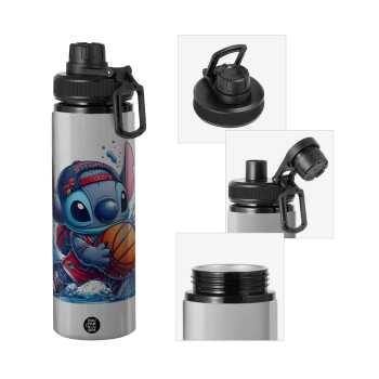 Stitch Basketball, Metallic water bottle with safety cap, 850ml aluminum