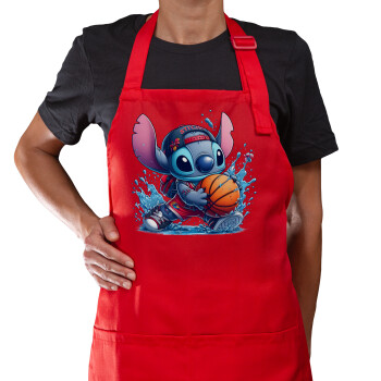 Stitch Basketball, Ποδιά Μακριά Σεφ ολοσωμη με τσέπες Κόκκινη (ΕΝΗΛΙΚΩΝ)