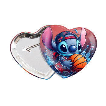 Stitch Basketball, Κονκάρδα παραμάνα καρδιά (57x52mm)