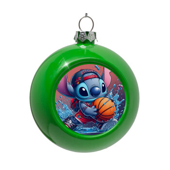 Stitch Basketball, Green Christmas tree ornament bauble 8cm