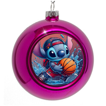 Stitch Basketball, Στολίδι Χριστουγεννιάτικη μπάλα δένδρου Μωβ 8cm