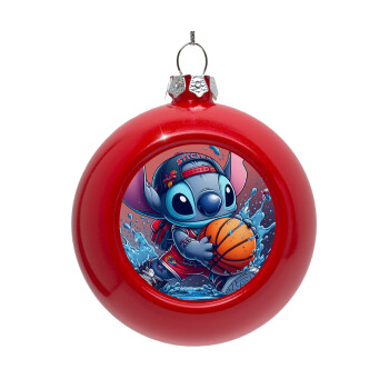 Stitch Basketball, Red Christmas tree ornament bauble 8cm