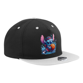 Stitch Basketball, Καπέλο Ενηλίκων Flat Snapback Μαύρο/Γκρι, (100% ΒΑΜΒΑΚΕΡΟ TWILL, ΕΝΗΛΙΚΩΝ, UNISEX, ONE SIZE)