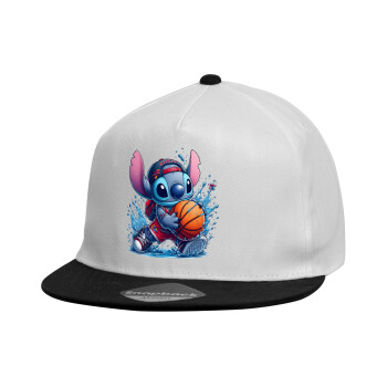 Stitch Basketball, Καπέλο παιδικό Flat Snapback, Λευκό (100% ΒΑΜΒΑΚΕΡΟ, ΠΑΙΔΙΚΟ, UNISEX, ONE SIZE)