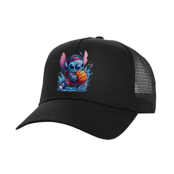 Stitch Basketball, Καπέλο Ενηλίκων Structured Trucker, με Δίχτυ, Μαύρο (100% ΒΑΜΒΑΚΕΡΟ, ΕΝΗΛΙΚΩΝ, UNISEX, ONE SIZE)