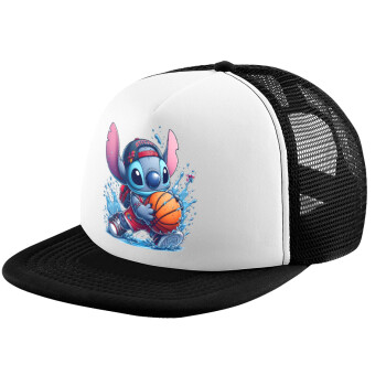 Stitch Basketball, Καπέλο Ενηλίκων Soft Trucker με Δίχτυ Black/White (POLYESTER, ΕΝΗΛΙΚΩΝ, UNISEX, ONE SIZE)